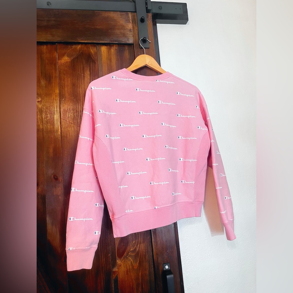 RESERVED Champion Reverse Weave Allover Print Logo Crewneck in Candy🤍 - Picture 4 of 4